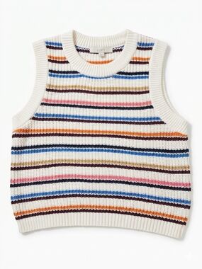 LOFT Striped Knit Sleeveless Sweater Vest in Cream Multicolor